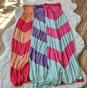 Set of 3 Strapless Striped Maxi Dresses